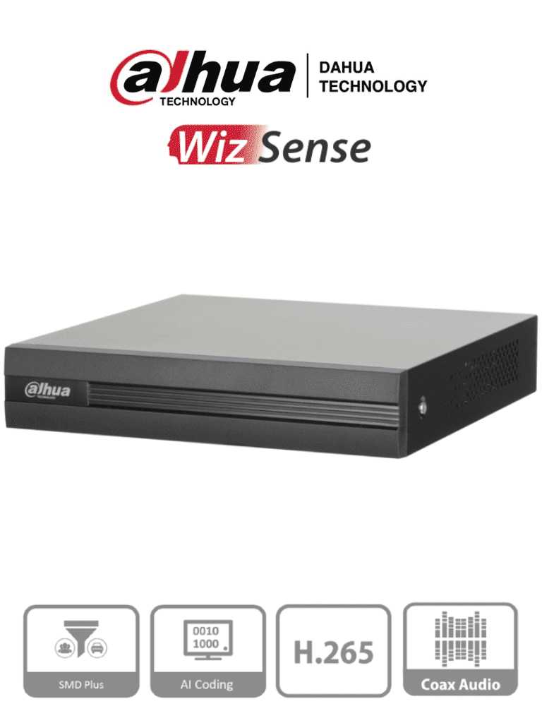 Imagen de DAHUA XVR1B08H-I - DVR de 8 canales 5MP Lite con WizSense y H.265+. Soporta 8 canales + 4 IP, o hasta 12 canales IP. Con SMD Plus y búsqueda inteligente de humanos y vehículos. 1 puerto SATA de hasta 16TB.