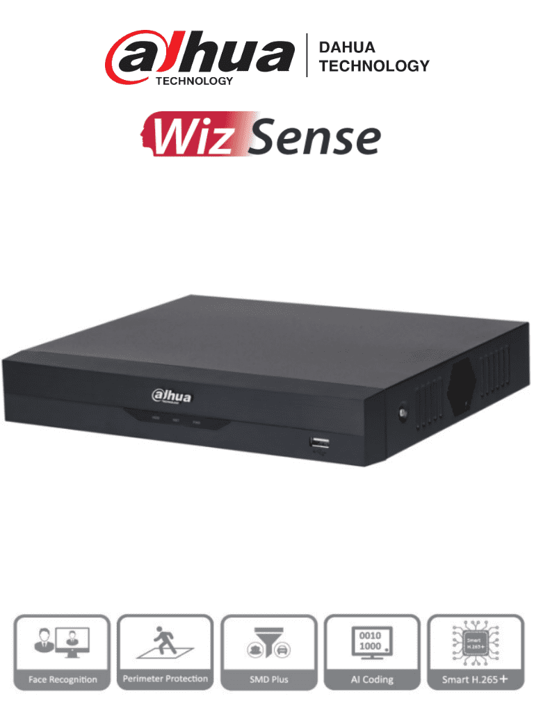 Imagen de DAHUA XVR5108HS-4KL-I3 - DVR 4K WizSense de 8 canales + 8 IP o hasta 16 IP. Incluye SMD Plus, Protección Perimetral y reconocimiento facial, codificación con IA, H.265+, y soporta CVI, AHD, TVI, CVBS e IP. Compatibilidad con IoT y POS