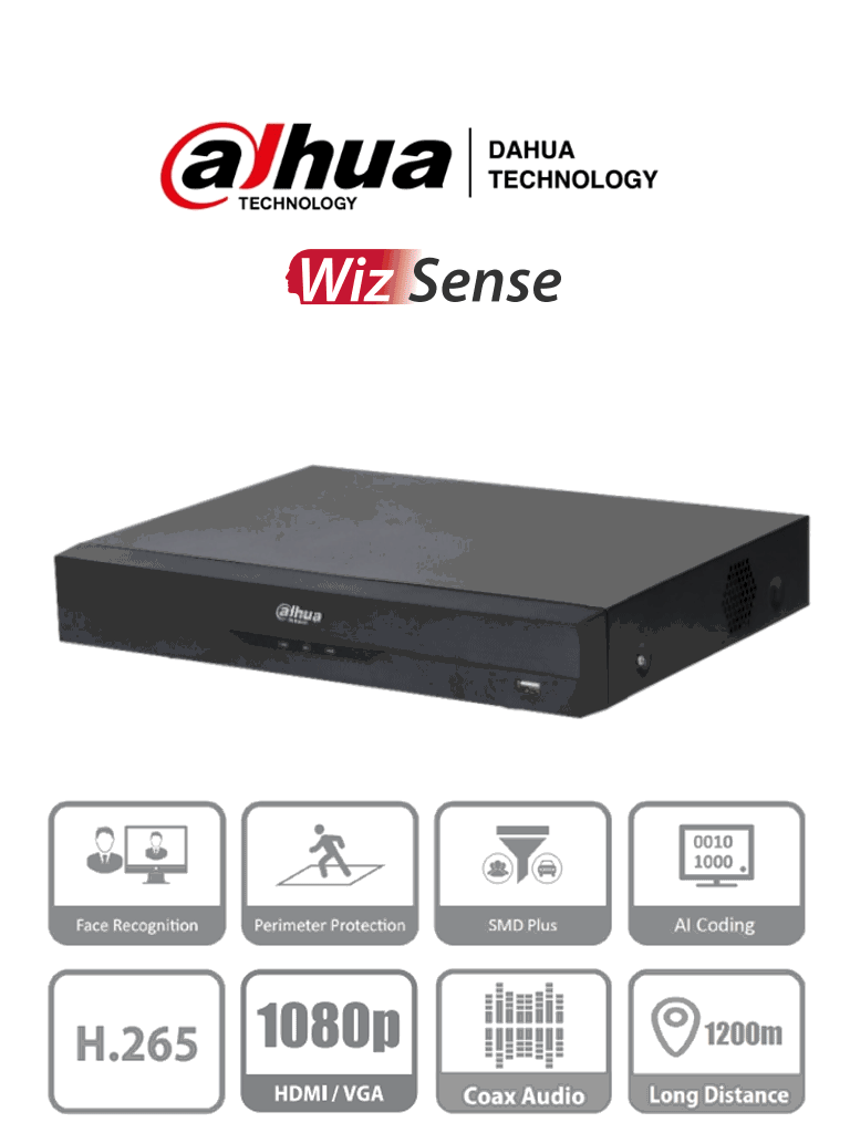 Imagen de DAHUA XVR5108HE-I3 - DVR de 8 Canales 5 Megapixeles Lite/ WizSense/ H.265+/ 8 Canales +4 IP/ Hasta 12 Ch IP/ 1 Canal de Reconocimiento Facial/ SMD Plus/ Protección Perimetral/ 1 Puerto SATA/ 8&3 E&S de Alarmas/ 8 Entradas de Audio/ IoT&POS/