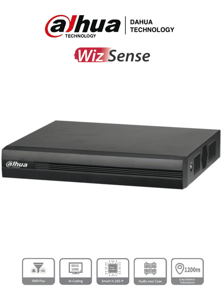 Imagen de DAHUA XVR1B16H-I - DVR de 16 Canales de 5 Megapixeles Lite/ WizSense/ Cooper-I/ H.265+/ 16 Canales HDCVI +8 IP/ Hasta 24 Canales IP/ SMD Plus/ / 1 Sata de Hasta 16 TB/ Soporta CVI/AHD/TVI/ CVBS e IP/ Funciones POS/