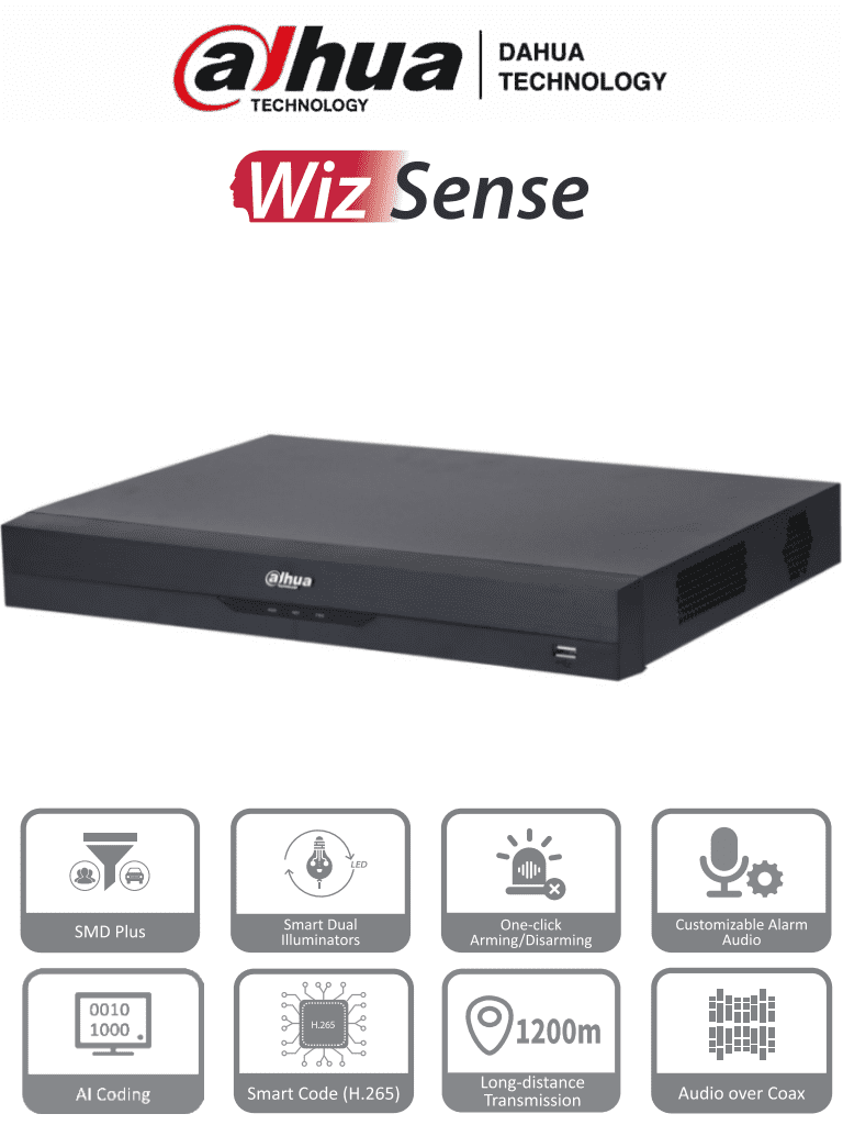 Imagen de DAHUA XVR4232AN-I - DVR de 32 Canales de 1080p Lite/ WizSense/ H.265+/ Codificación IA/ 2 Bahías de Discos Duros/ 16 Canales con SMD Plus/ Busqueda Inteligente (Humanos y Vehiculos)/ Salidas de Video, HDMI & VGA