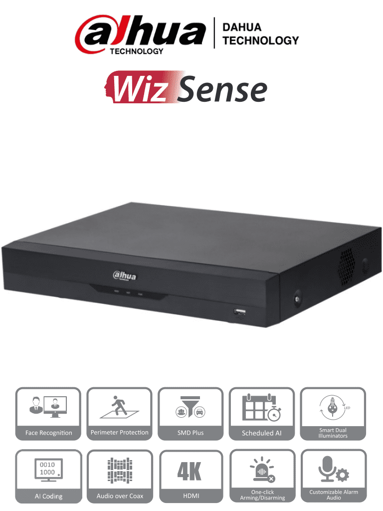 Imagen de DAHUA XVR5116H-4KL-I3 - DVR de 16 Canales 4k/ 8 Megapixeles/ WizSense/ IA/ H.265+/ 16 Canales + 16 IP/ Hasta 32 Ch IP/ 2 Canales de Reconocimiento Facial/ SDM Plus/ Codificación con IA/ 1 Bahía de Disco Duro/ Funciones IoT & POS/