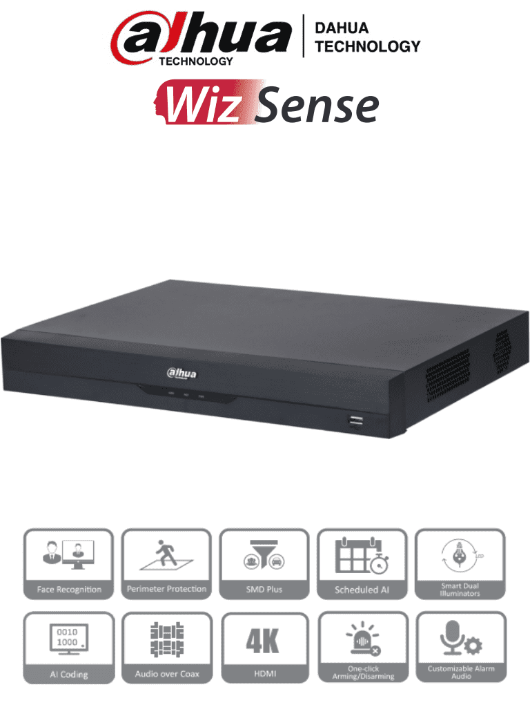 Imagen de DAHUA XVR5232AN-I3 - DVR de 32 Canales de 5 Megapixeles Lite/ WizSense/ H.265+/ 2 Bahías de Discos Duros/ Hasta 32 Canales IP/ 2 Ch de Reconocimiento Facial/ SMD Plus/ Codificación IA/ Onvif/ Funciones IoT&POS/ Audio Bidireccional/