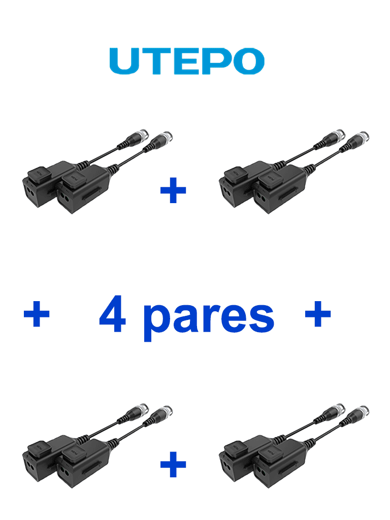 Imagen de UTEPO UTP101PHD6PAK4 - 4 pares de transceptores pasivos HD, diseño para empalmes ordenados, distancias CVI: 720p a 300m, 1080p a 250m, 4MP a 200m, 4K a 150m