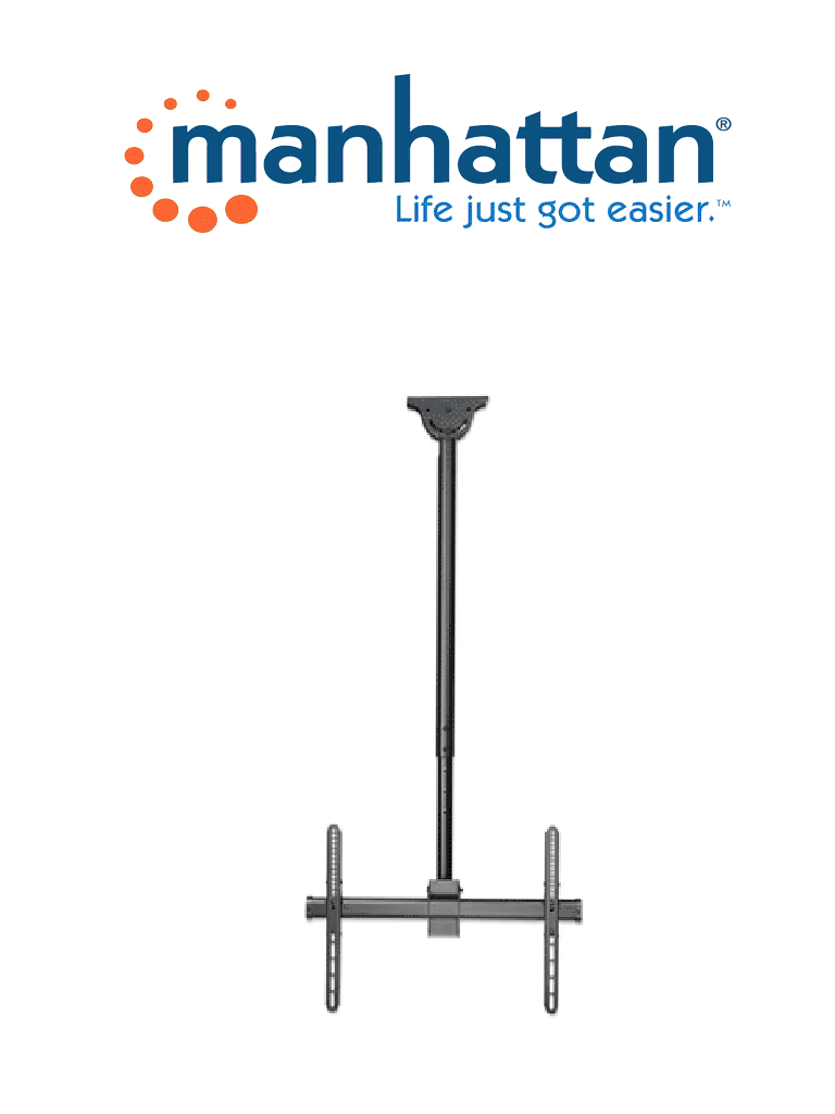 Imagen de MANHATTAN - 462204 - Soporte de techo para TV de movimiento completo y ajustable en altura / Sostiene televisor 37" a 70" hasta 50 kg / para techos inclinados y planos/ Giro 360°/ inclinación 0 a 25°/ extensión telescópica 1060 a 1560 mm