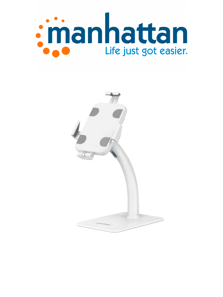 Imagen de MANHATTAN 406352 - Soporte antirrobo para Tablet y iPad / Soporte universal para tabletas de 7,9" a 11", para escritorio, con rotación de 360°, inclinación de +20° a -110°, blanco ( Sobre Pedido)