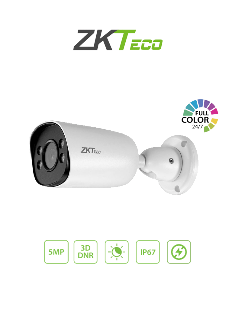 Imagen de ZKTECO BS855P12CS7CMI - Cámara IP Bullet Full Color 5MP  / Compresión H.265 / Lente 3.6 mm / Alcance IR 20mts / Detección Facial / Micrófono Integrado / Carcasa metálica / PoE / IP67 / P2P / ONVIF Profile S