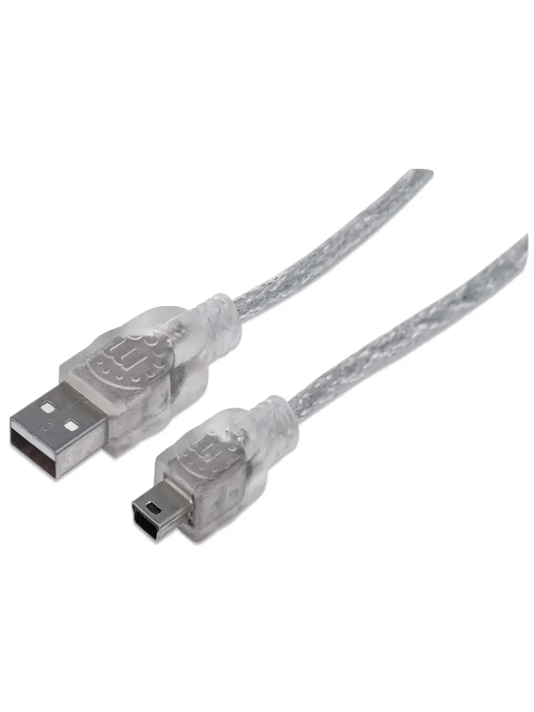 Imagen de MANHATTAN 333412 Cable para Dispositivos USB Mini-B de Alta Velocidad USB 2.0, A macho/ Mini-B macho, 480 Mbps, 1.8 m, Plateado translúcido