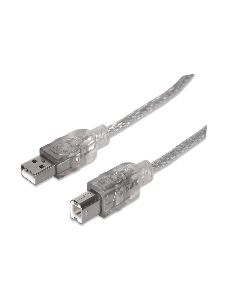 Imagen de MANHATTAN 333405 Cable para Dispositivos USB B de Alta Velocidad USB 2.0, A macho/ B macho, 480 Mbps, 1.8 m, Plateado