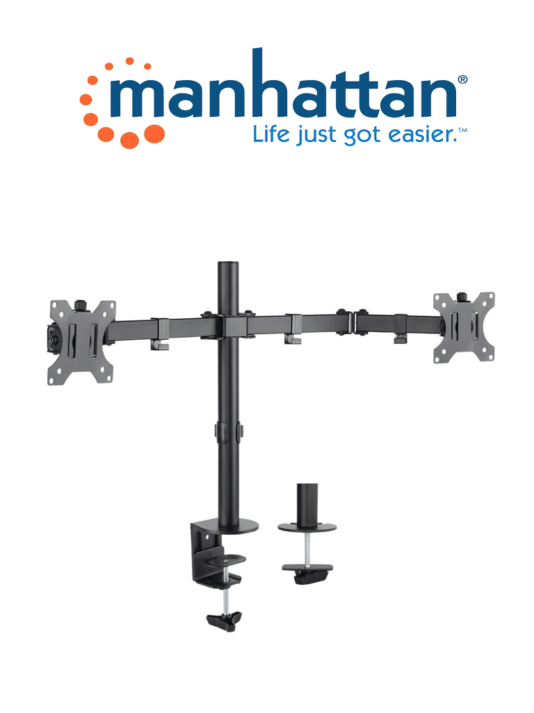 Imagen de MANHATTAN 461528 - Soporte universal para 2 monitores con brazos de doble articulación / Color negro / 13" a 32" / Hasta 8Kg  / Inclinación de ±45° / Rotación de ±180° / Construído en acero / VESA