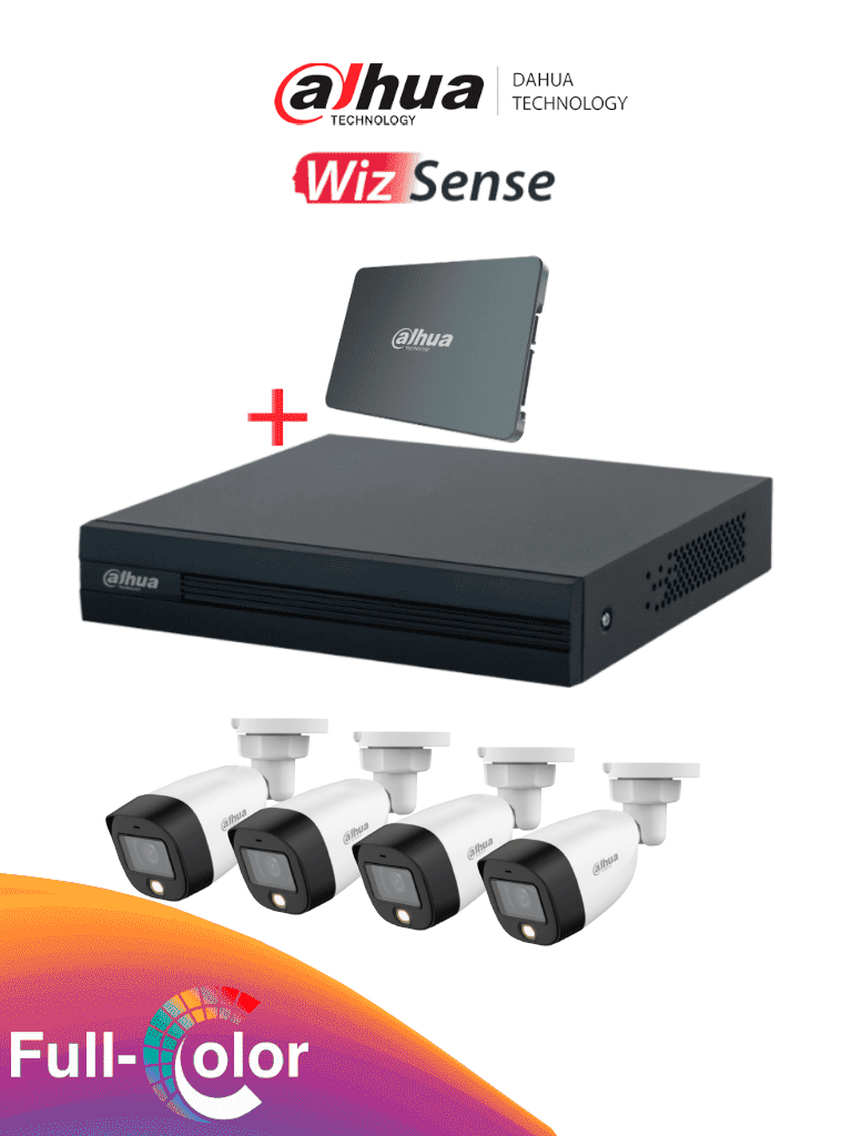 Imagen de DAHUA KIT/XVR1B04-I-SSD512G4HFW1209 - Kit FullColor de 4 Canales con SSD de 512GB/ 4 Camaras Full Color de 2 Megapixeles con Microfono/ DVR Cooper-I WizSense/ Con IA/ 4 Ch+1 IP/ Accesorios Incluidos/