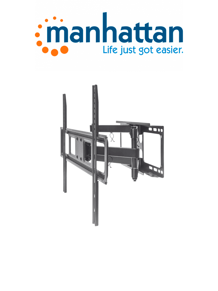 Imagen de MANHATTAN 461351 Soporte Universal de Pared para TV, con Movimiento Completo, Básico / Soporta una TV de pantalla plana o curva de 37 a 70" de hasta 40 kg (88 lbs.); Opciones de ajuste de inclinación, giro y nivel; Negro