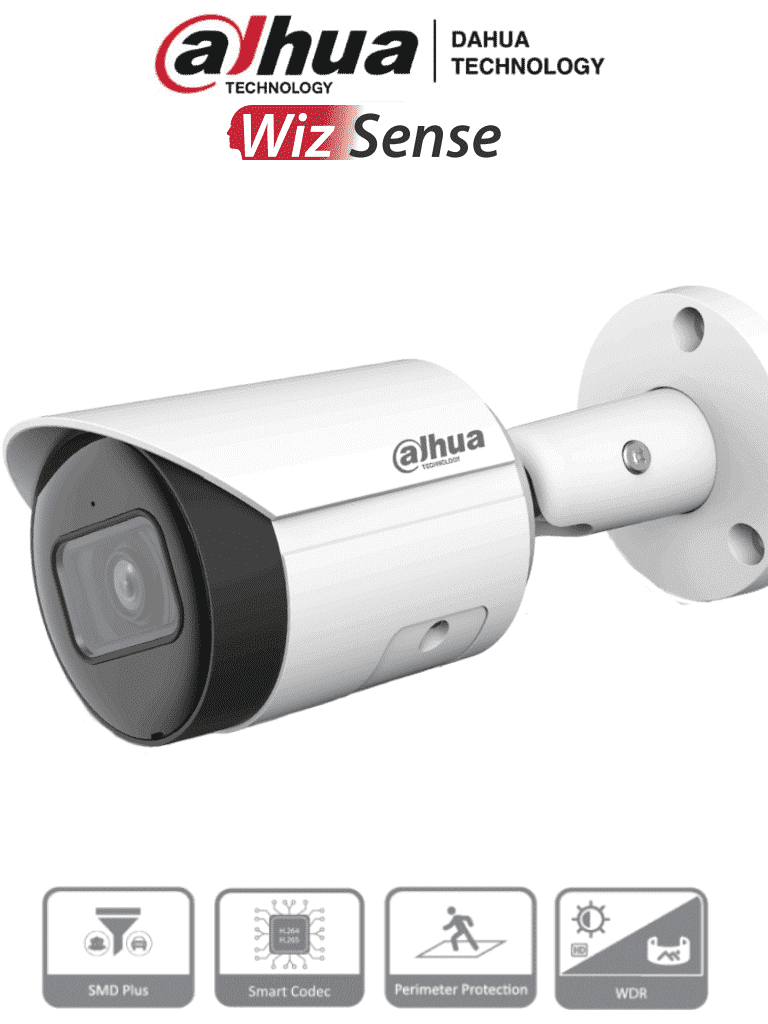 Imagen de DAHUA IPC-HFW2541E-S - Camara IP Bullet de 5 Megapixeles/ WizSense/ Lente de 2.8mm/ 97 Grados de Apertura/ IR de 30 Metros/ SMD Plus/ Microfono Integado/ PoE/ Ranura para MicroSD/ IP67/  WDR Real de 120 dB/