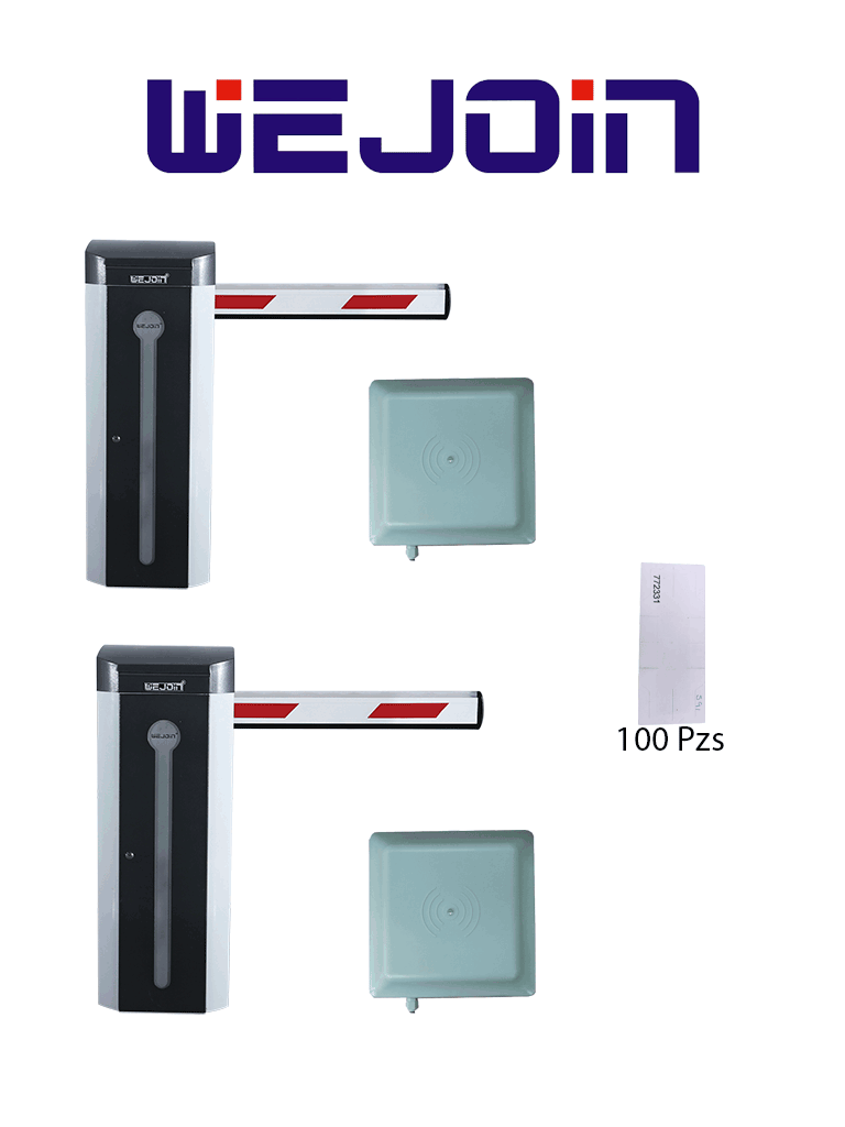 Imagen de WEJOIN WJCB120 Kit de 2 Barreras Vehiculares de 4M con 2 Lectoras UHF de 6M y 100 Tags Adheribles