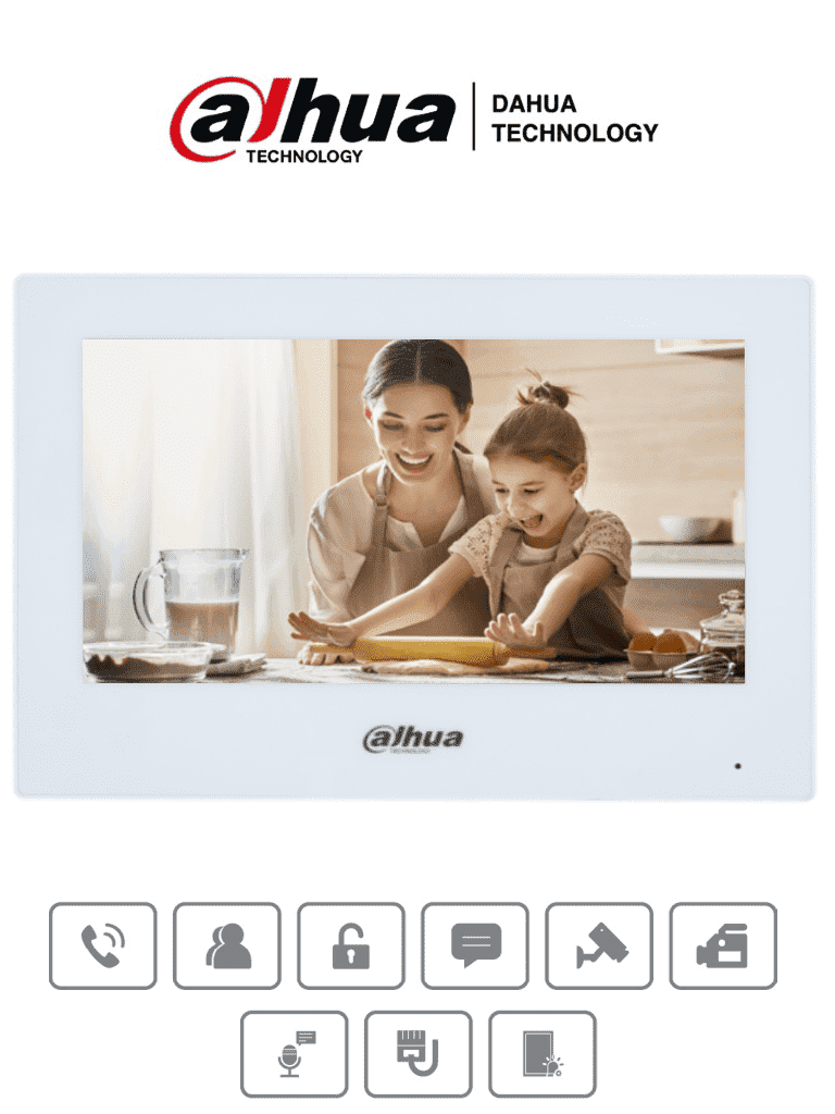 Imagen de DAHUA VTH2621GW-P - Monitor IP Touch de 7 Pulgadas/ Serie Lite/ Blanco/ Poe Estandar/ 6&1 E&S de Alarmas/ Uso Interior/ Modo No Molestar/ H.265/ Soporta Hasta 4 Frentes de Calle y 4 Monitores Adicionales/