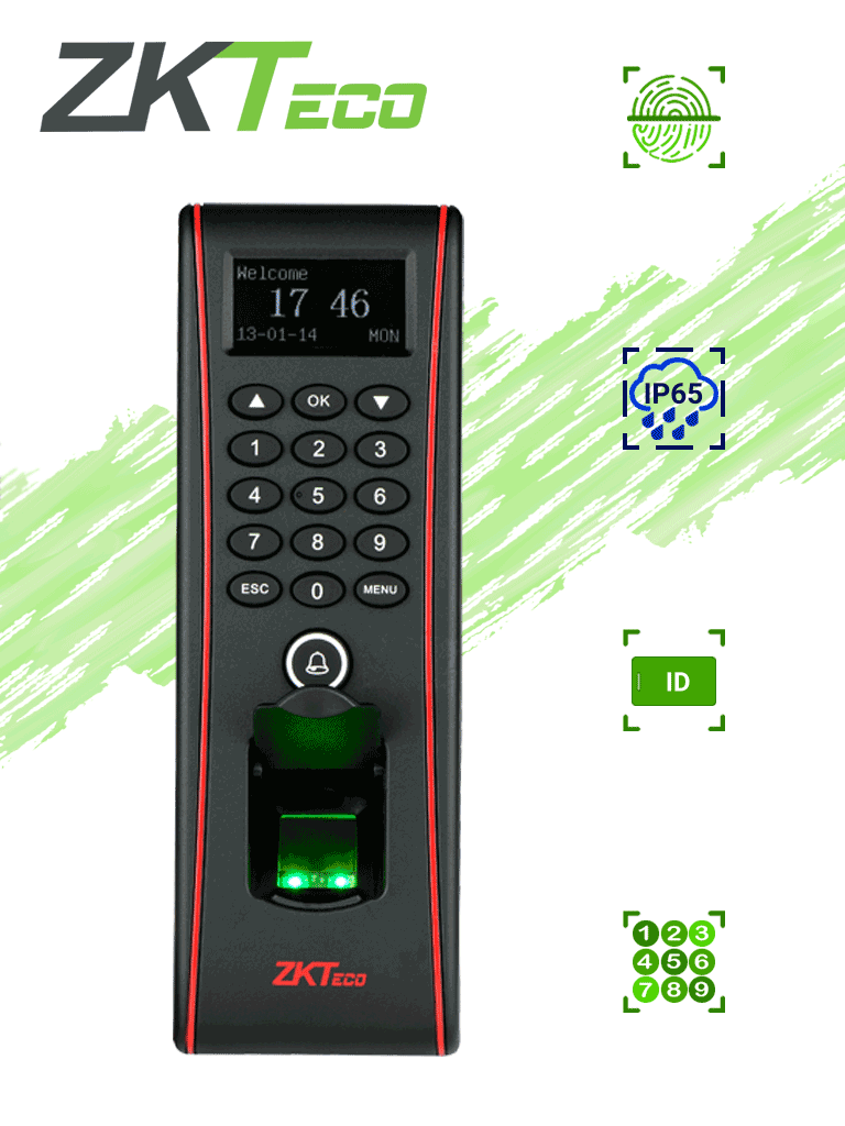 Imagen de ZKTECO TF1700 - Control de Acceso Exterior de Huella, Tarjeta y Contraseña / Soporta 3000 Huellas / 10000 Tarjetas  RFID 125 khz / Almacena 30000 Registros / Conexión TCPIP / USB / Compatible con Software ZK Access 3.5