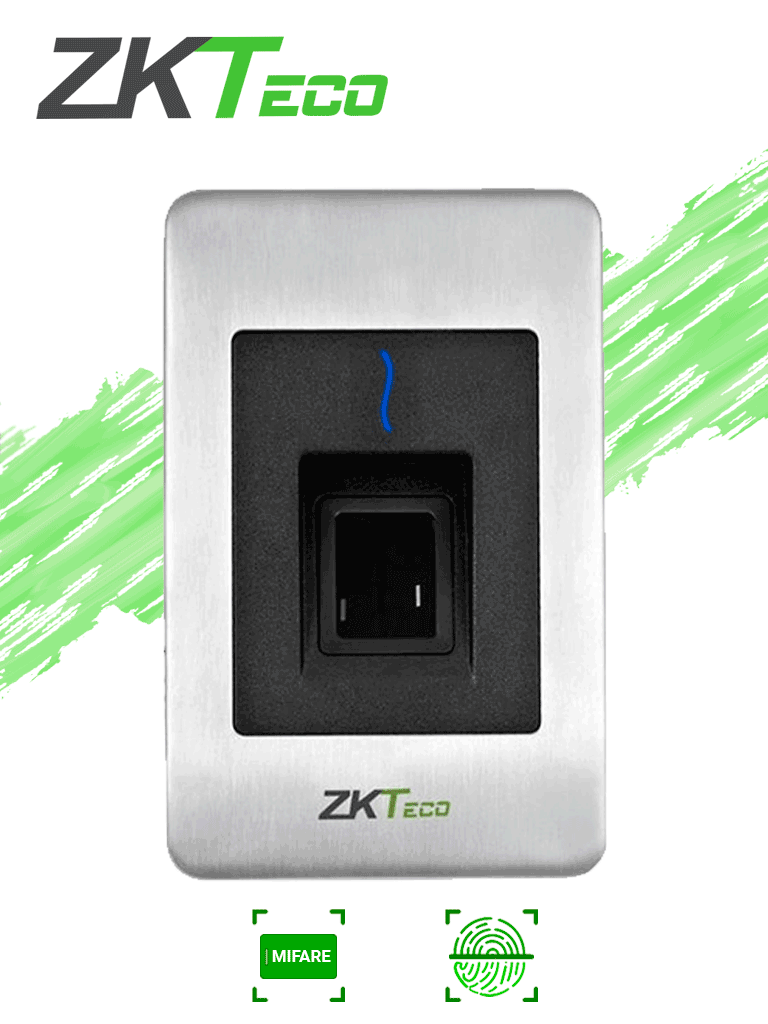 Imagen de ZKTECO FR1500SMF - Lector Esclavo De Huella BIO ID Tarjetas Mifare  13.56 Mhz / IP65 / RS485 y Led Indicador de Estado / Compatible con Paneles InBio