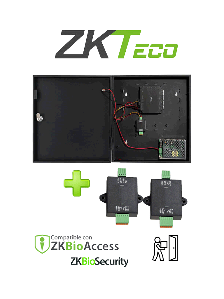 Imagen de ZKTECO C2260WRPack -  Panel de Control de Acceso de solo Tarjeta para 2 Puertas con Convertidor de 485 a Wiegand /  Controla hasta 10 Puertas Incorporando Expansor DM10 / Comunicación TCP/IP / Compatible con Biosecurity y BioAccess