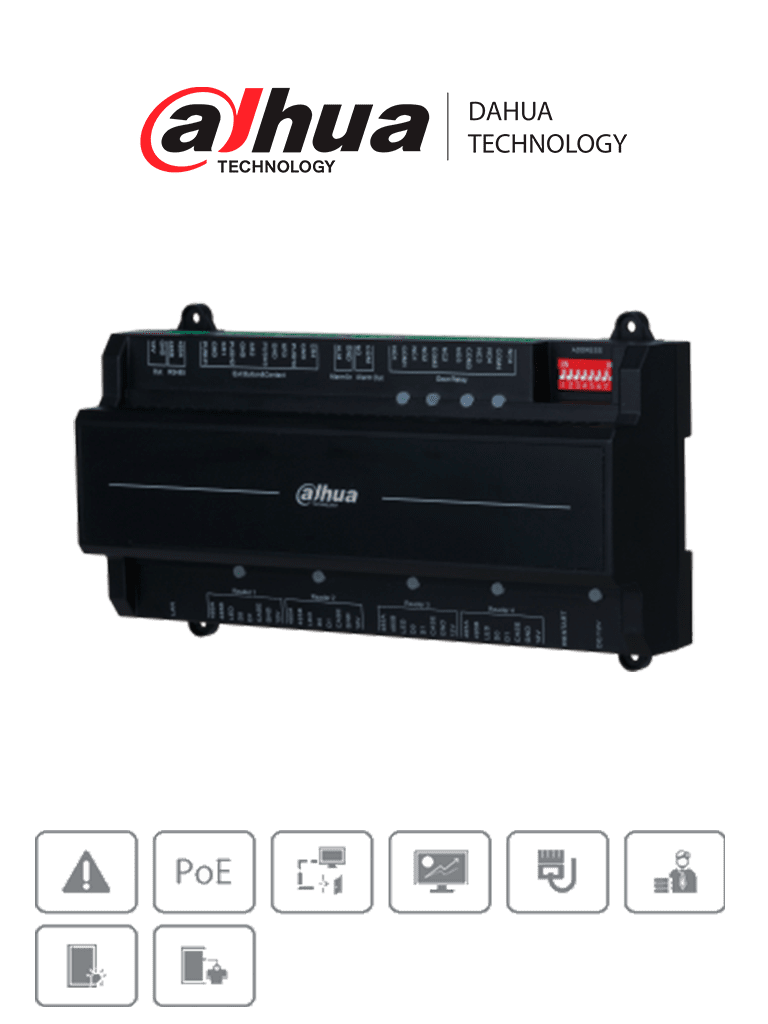 Imagen de DAHUA ASC2204B-S  - Panel de Control de Acceso para 4 Puertas y 4 Lectoras/  TCP/IP/ Comunicación RS-485 y Wiegand/ 100,000 Usuarios, 3,000 Huellas y 500,000 Registros/ Soporta Interlock, Anti-passback, Desbloqueo Remoto/ Funcion WatchDog/