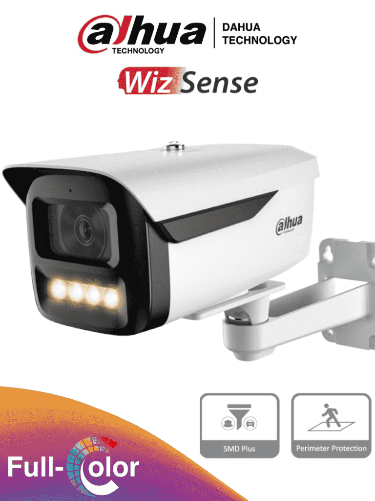 Imagen de DAHUA IPC-HFW2249M-AS-LED-B- Cámara IP Bullet 2 Megapíxeles/ WizSense/ Full Color/ Con IA/ SMD Plus/ Lente de 3.6 mm/ Micrófono Integrado/ IR de 50 Mts/ Ranura MicroSD/ E&S de Alarma y Audio/ WDR Real de 120 dB/ PoE/ IP67/