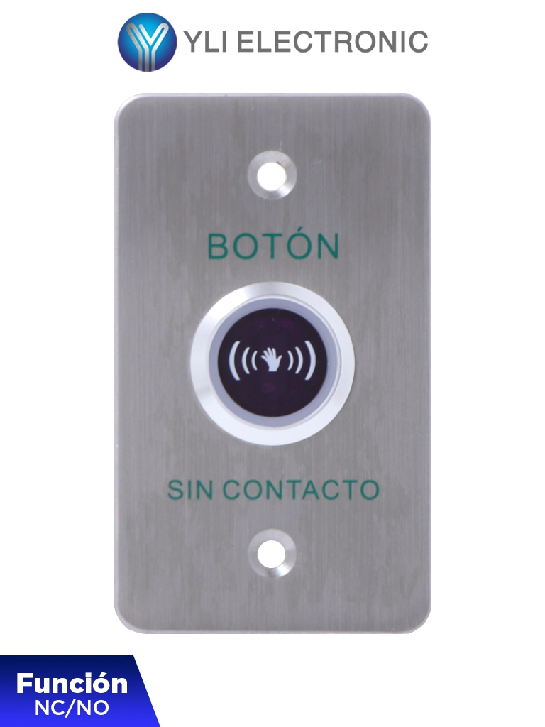 Imagen de YLI ISK841BLED - Botón de Salida sin Contacto, Indicador LED, Acero Inoxidable, 12 VCC, Función NC/NO, Distancia de Detección y Retardo del Relevador Ajustables