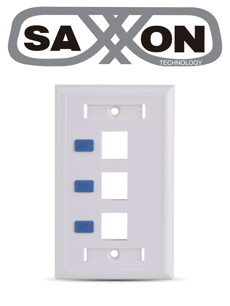 Imagen de SAXXON A1753E - Placa de pared / Vertical / 3 Puertos tipo keystone / Color blanco / Con etiquetas