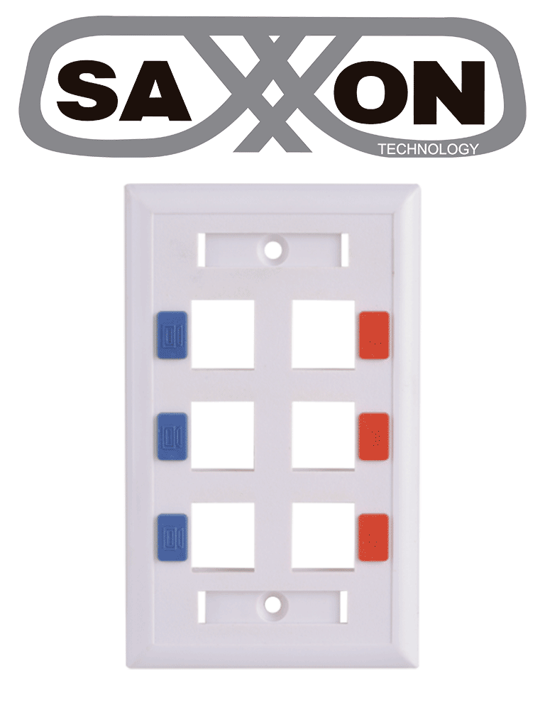 Imagen de SAXXON A1756E - Placa de pared / Vertical / 6 Puertos tipo keystone / Color blanco / Con etiquetas