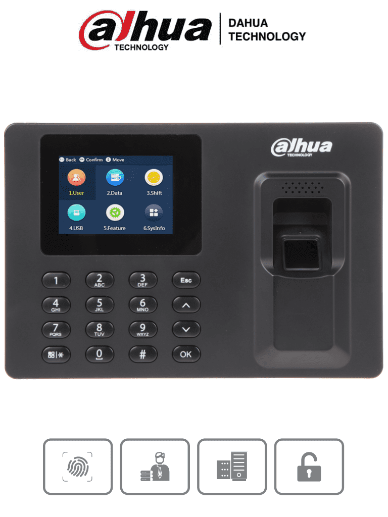 Imagen de DAHUA DHI-ASA1222E - Control de Asistencia de Huella y Password/ Pantalla de 2.4 Pulgadas/ 1000 Usuarios/ 2000 Huellas/ 1000 Passwords/ 100,000 Registros/ Puerto USB para Reportes, Importar y Exportar/ Horarios por Usuario o Departamento/