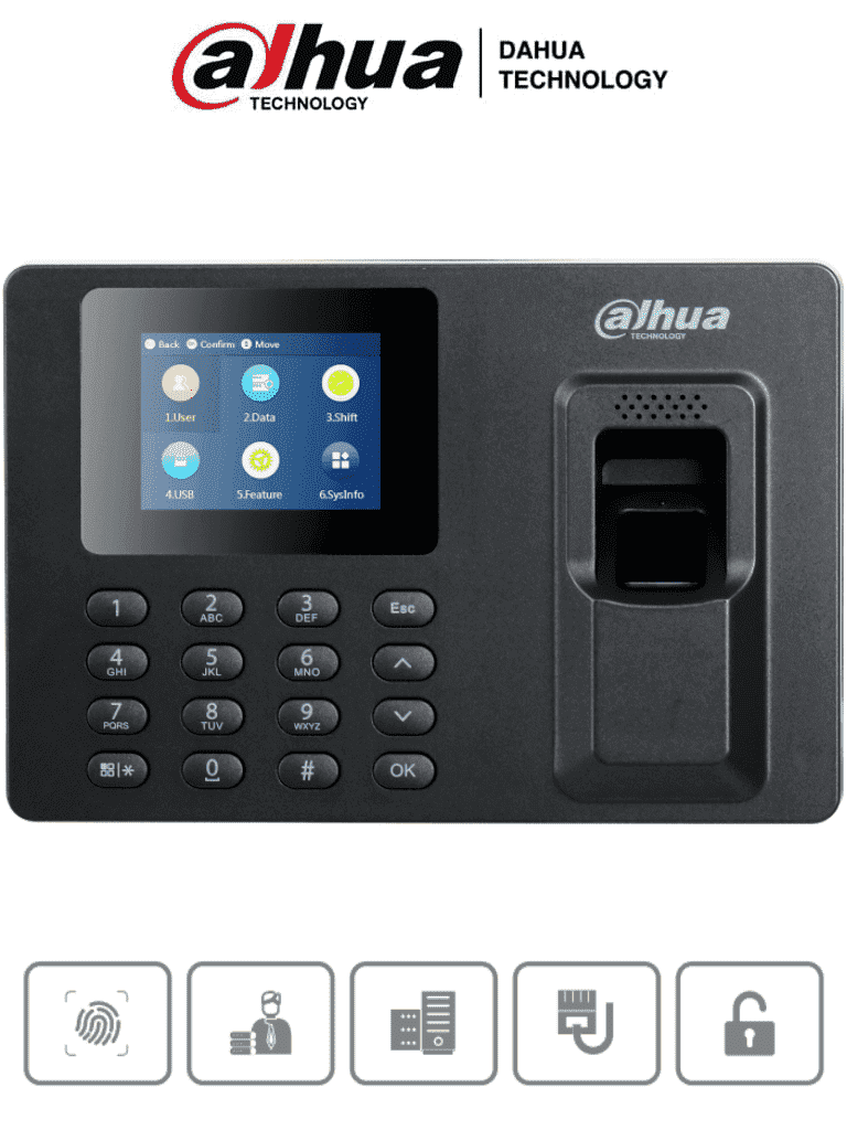 Imagen de DAHUA DHI-ASA1222E-S - Control de asistencia con pantalla de 2.4", 2,000 huellas, 1,000 usuarios y 100,000 registros. Comunicación TCP/IP, puerto USB para actualizaciones y salida de relevador para timbre.