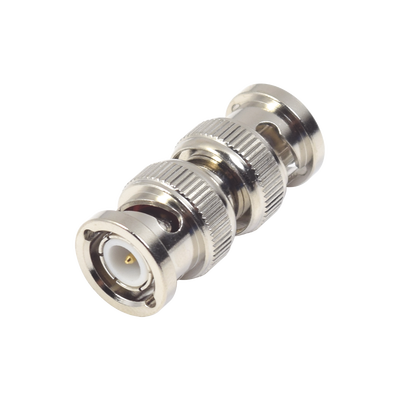 Adaptador tipo Barril para 75 Ohm, de Conector BNC Macho a BNC Macho, Niquel/ Oro/ Teflón.