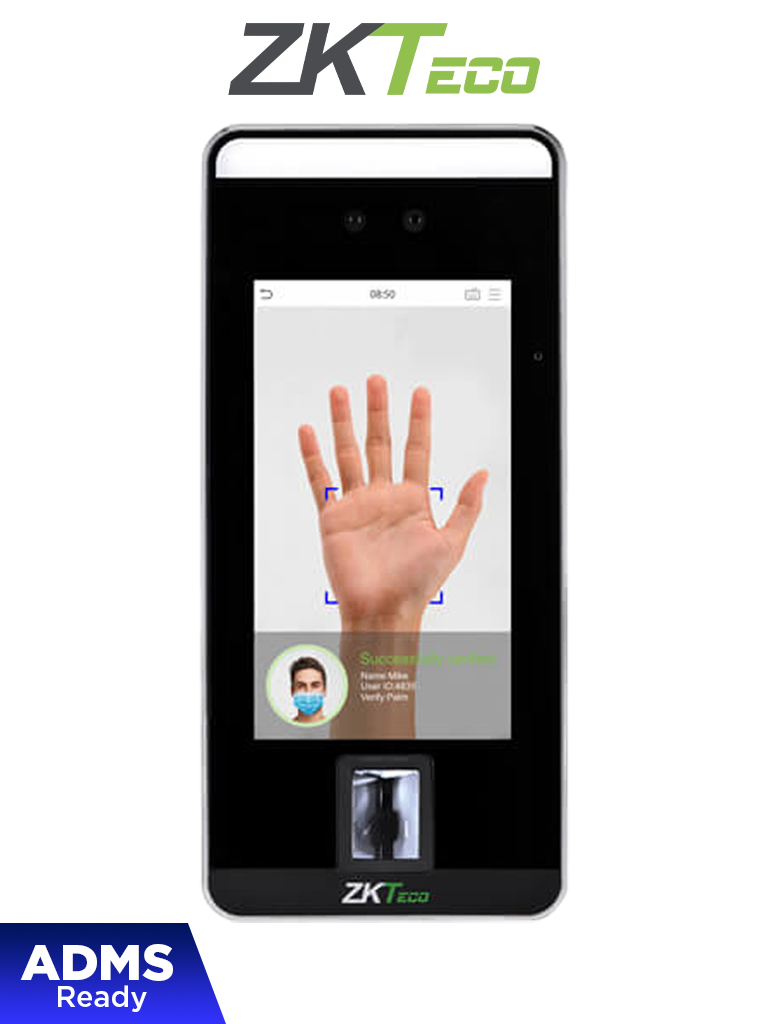 Imagen de ZKTECO SpeedFaceV5LP - Control de Acceso y Asistencia Visible Light con Autenticación Facial (6000 Rostros), Huella Digital BioID+ (6000), Tarjeta ID 125 KHz (10000), Verificación por Palma (3000), Registro de 200,000 Eventos y Conectividad TCP/IP