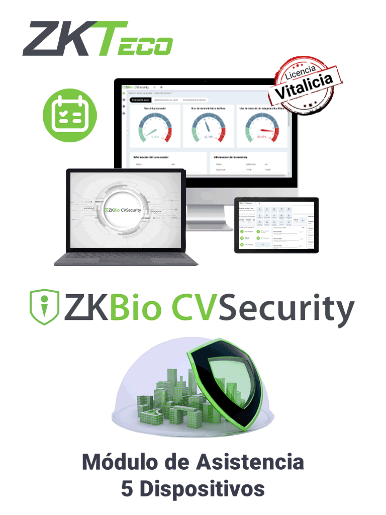 Imagen de ZKTECO ZKBIOCVTAP5 - Modulo Vitalicio de Asistencia para BioCVSecurity para 5 puntos de asistencia  / Hasta 30 000 Usuarios