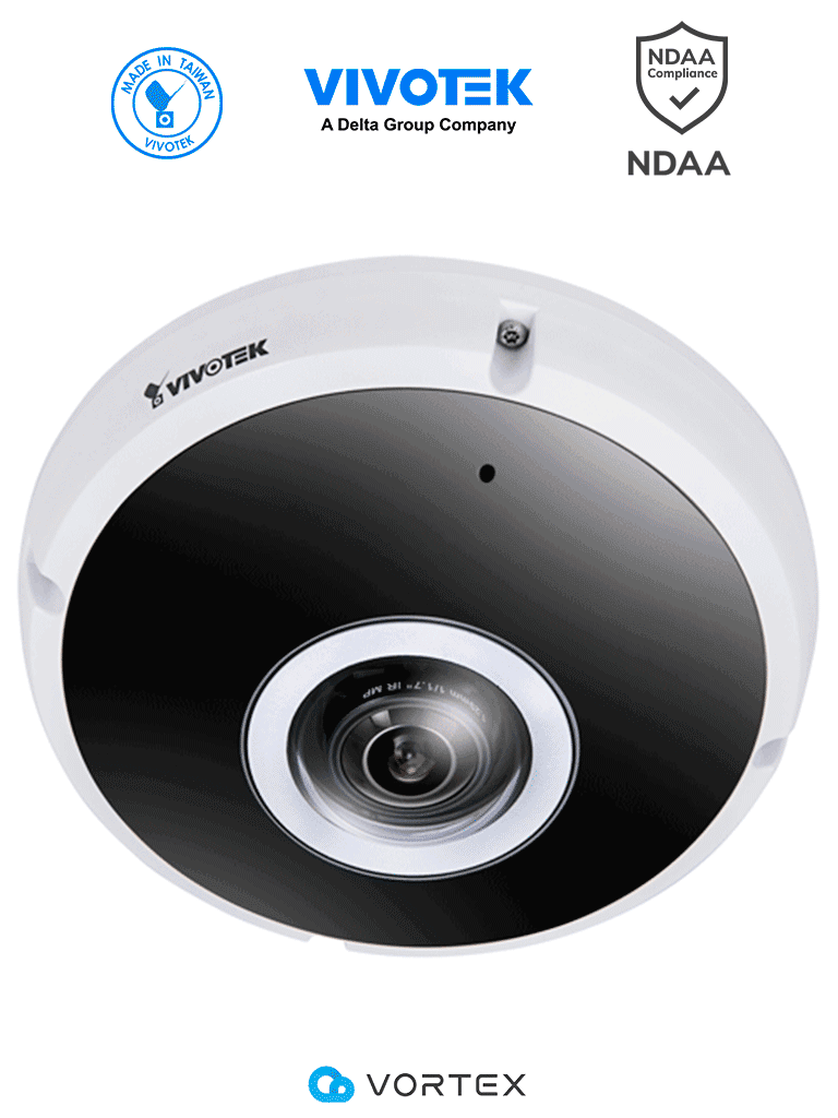 Imagen de VIVOTEK FE931-EHV- Cámara IP VORTEX Premium Series Fisheye exterior 12 Megapixeles, IR 20m, WDR Pro, Micrófono integrado, IP66, IK10, NDAA, Almacenamiento interno 512GB, Advanced AI