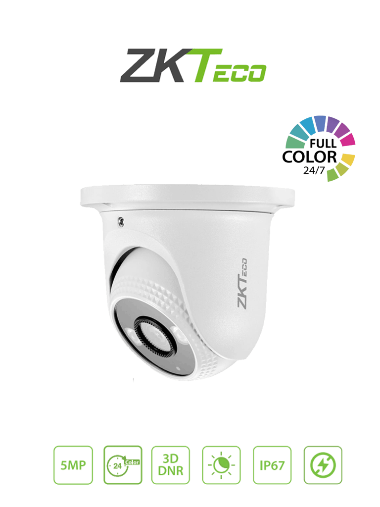 Imagen de ZKTECO ES855P11CS7CMI- Cámara IP Domo Full Color 5 Megapíxeles /  Compresión H.265 / Lente 2.8 mm / Alcance IR 20mts / Detección Facial / Micrófono Integrado / ONVIF Profile SCarcasa metálica / PoE /  IP67 / P2P