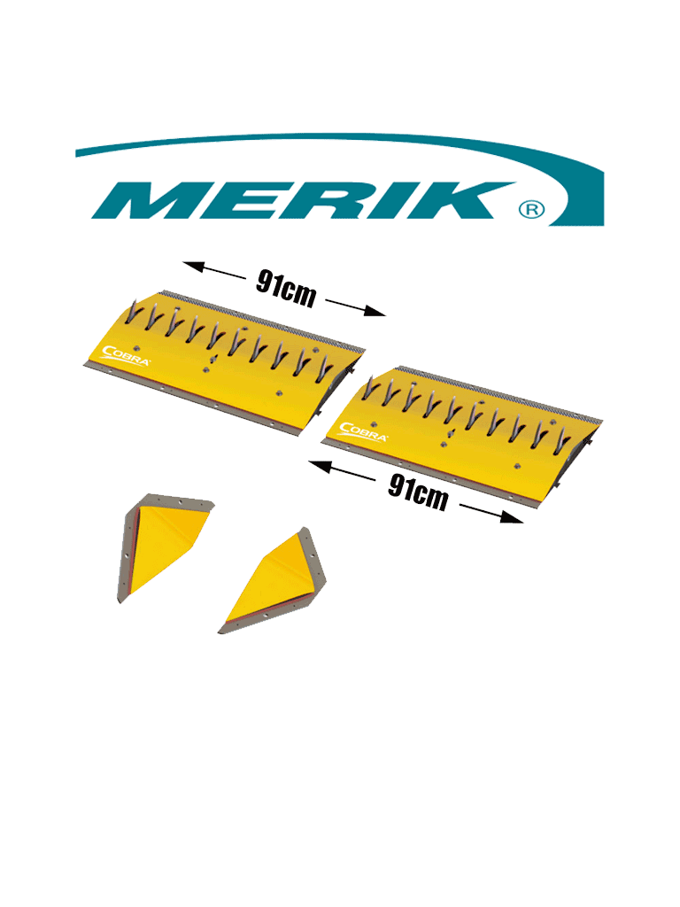 Imagen de MERIK 12300PY6P - Paquete de picos poncha llantas LIFTMASTER / Montaje superficial / 2 Tramos de 91cm cada uno / Color amarillo / Incluye par de biseles laterales