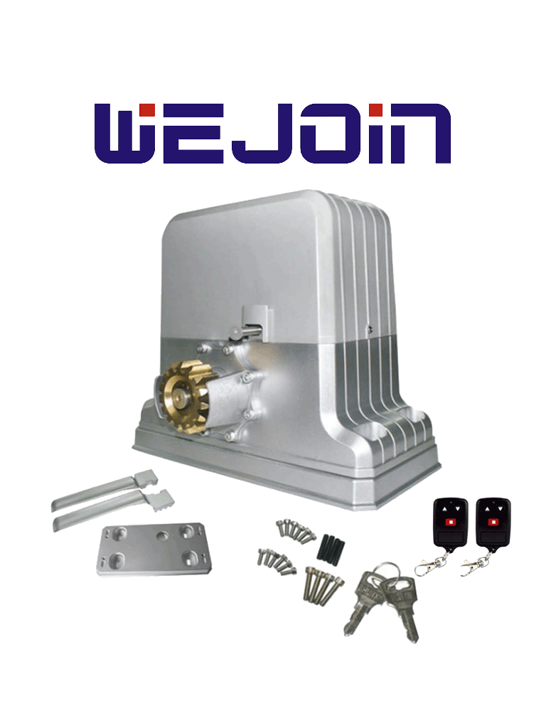 Imagen de WEJOIN WJKMP202 - Motor para portón deslizante o corredizo / Soporta hasta 1800 Kg / Control remoto 418 Mhz / Limites físicos / Compatible con Cremallera WJKJCT