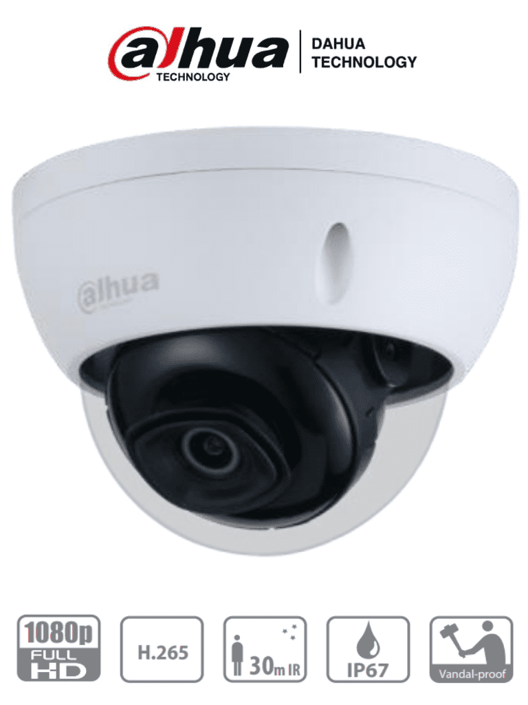 Imagen de DAHUA IPC-HDBW1230E- Camara IP Domo Antivandalica de 2 Megapixeles/ Lente de 2.8 mm/ 104 Grados de Apertura/ Metalica/ IR de 30 Mts/ IP67/ IK10/ PoE/ DWDR/