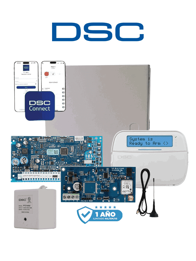 Imagen de DSC NEO-LCD-LE4050M- Kit Neo 32 Zonas  Panel HS2032 / Teclado Alfanumérico HS2LCDN/  Fuente PTC1640U / Gabinete GMX003 / Comunicador LE4050m con 1 año de servicio