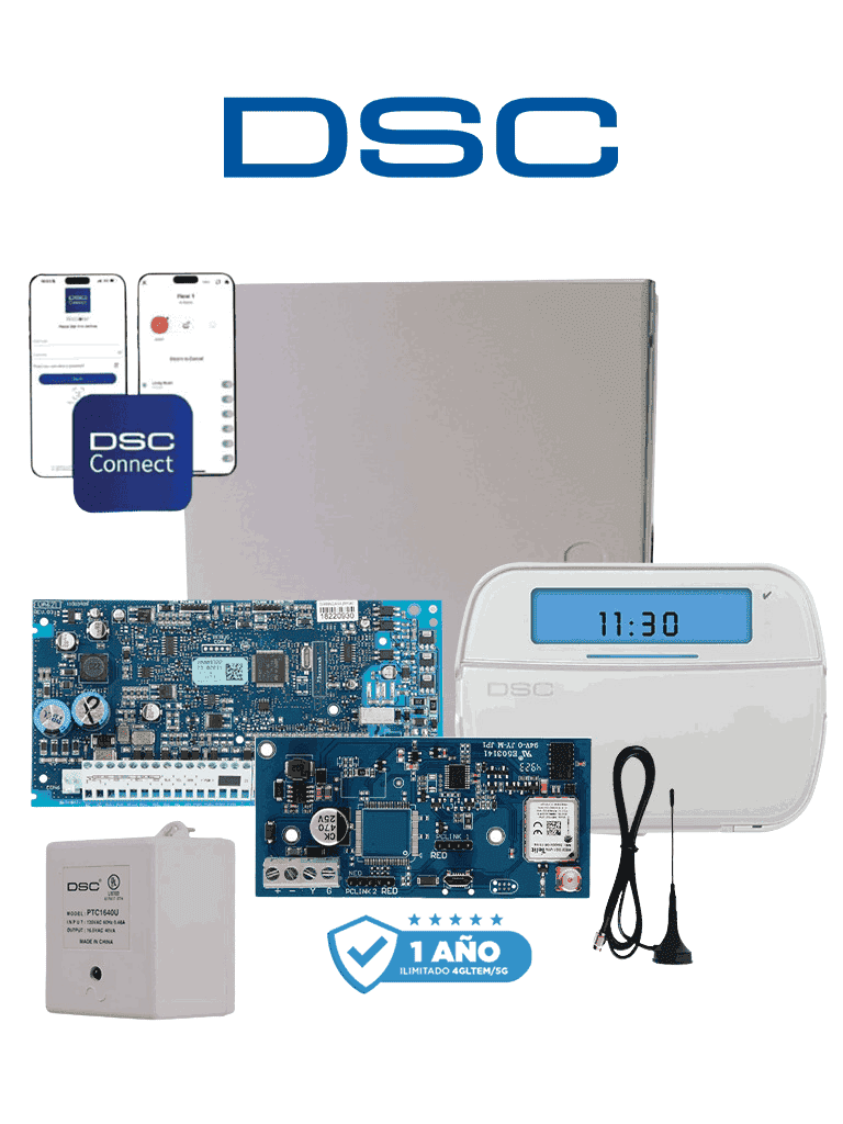 Imagen de DSC NEO-ICONO-LE4050M- Kit Neo 32 Zonas  Panel HS2032/ Teclado Iconos HS2ICN/  Fuente PTC1640U / Gabinete GMX003 / Comunicador LE4050m con 1 año de servicio