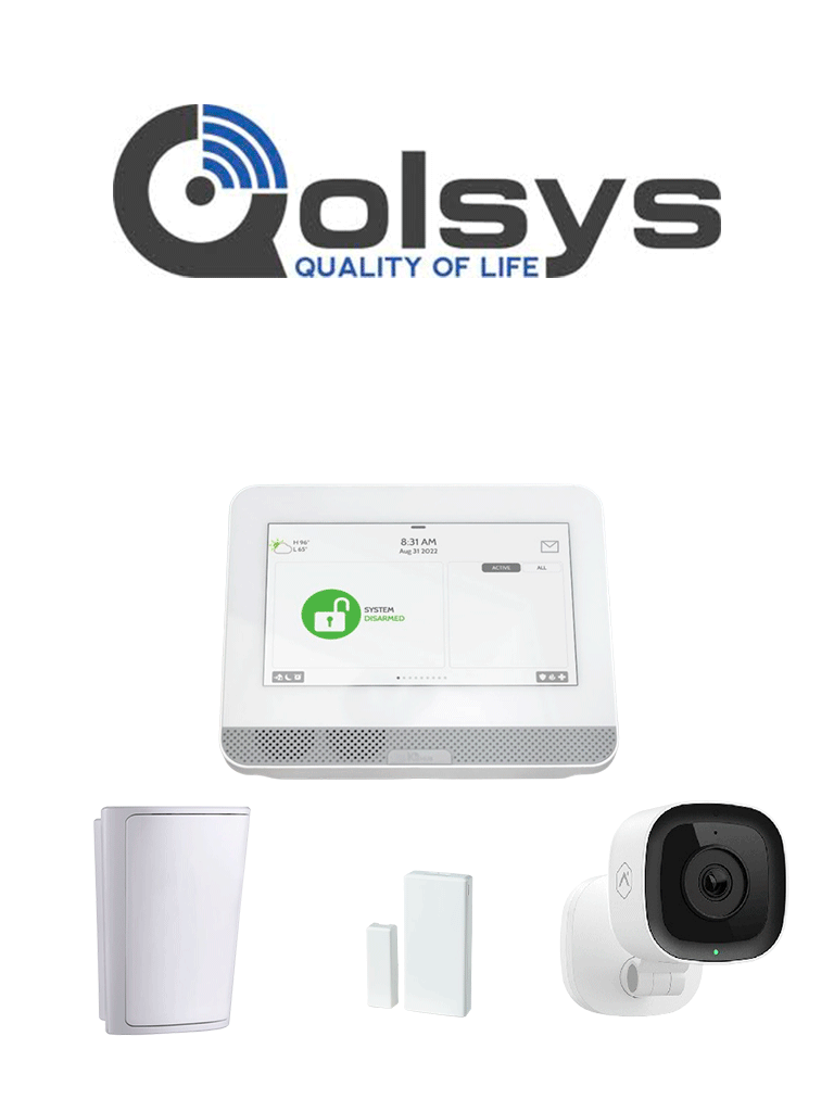 Imagen de QOLSYS IQ4 HUB Video Basico - Paquete que contiene Sistema de Alarma IQ 4 HUB , con pantalla táctil de 7", Power G 915 Mhz  1 sensor PIR inalámbrico PG9914, 1 sensores magnéticos inalámbrico PG9303 y Cámara Interior alarm.com ADCV523