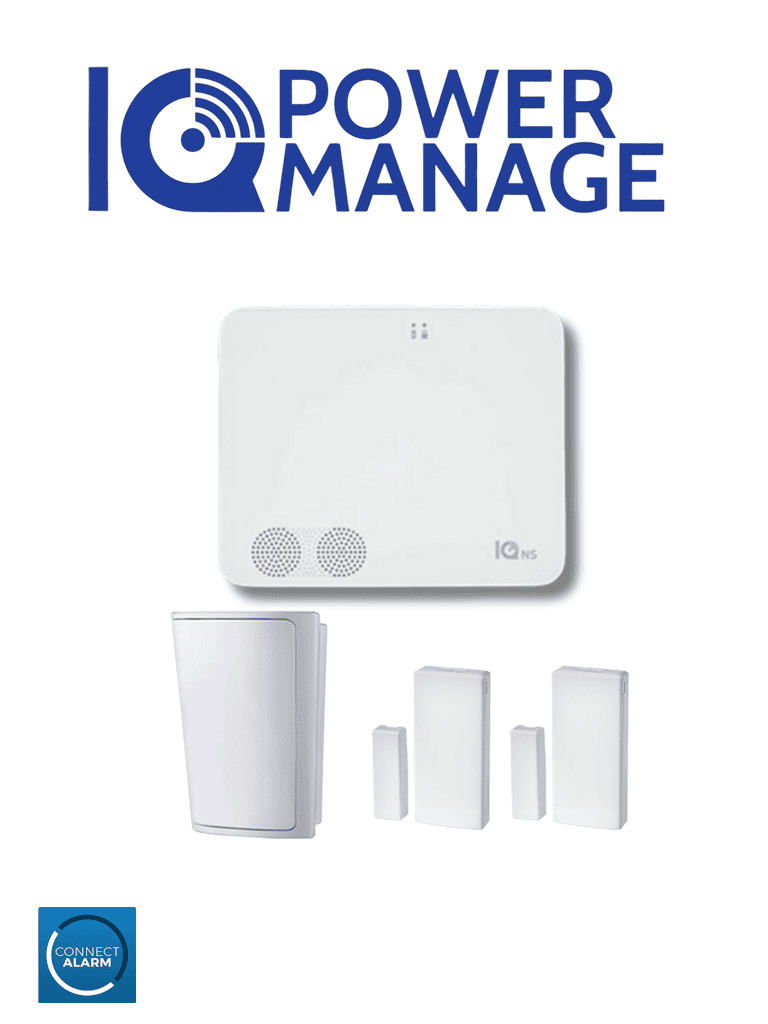 Imagen de QOLSYS IQ4NS POWER MANAGE PACK - Paquete que contiene Sistema de Alarma IQ4 NS autocontenido sin pantalla, 1 sensor PIR inalámbrico PG9914 y 2 sensores magnéticos inalámbricos PG9303