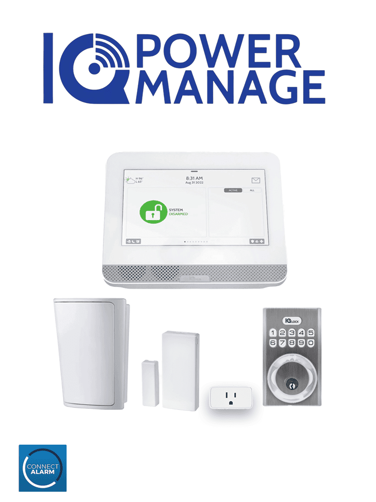 Imagen de QOLSYS IQ4 HUB POWER MANAGE Automation KIT - Paquete que contiene Sistema IQ 4 HUB POWER MANAGE, con pantalla táctil de 7",  1 sensor PIR inalámbrico PG9914, 1 sensor magnético inalámbricos PG9303, 1 enchufe inteligente y una cerradura Power G