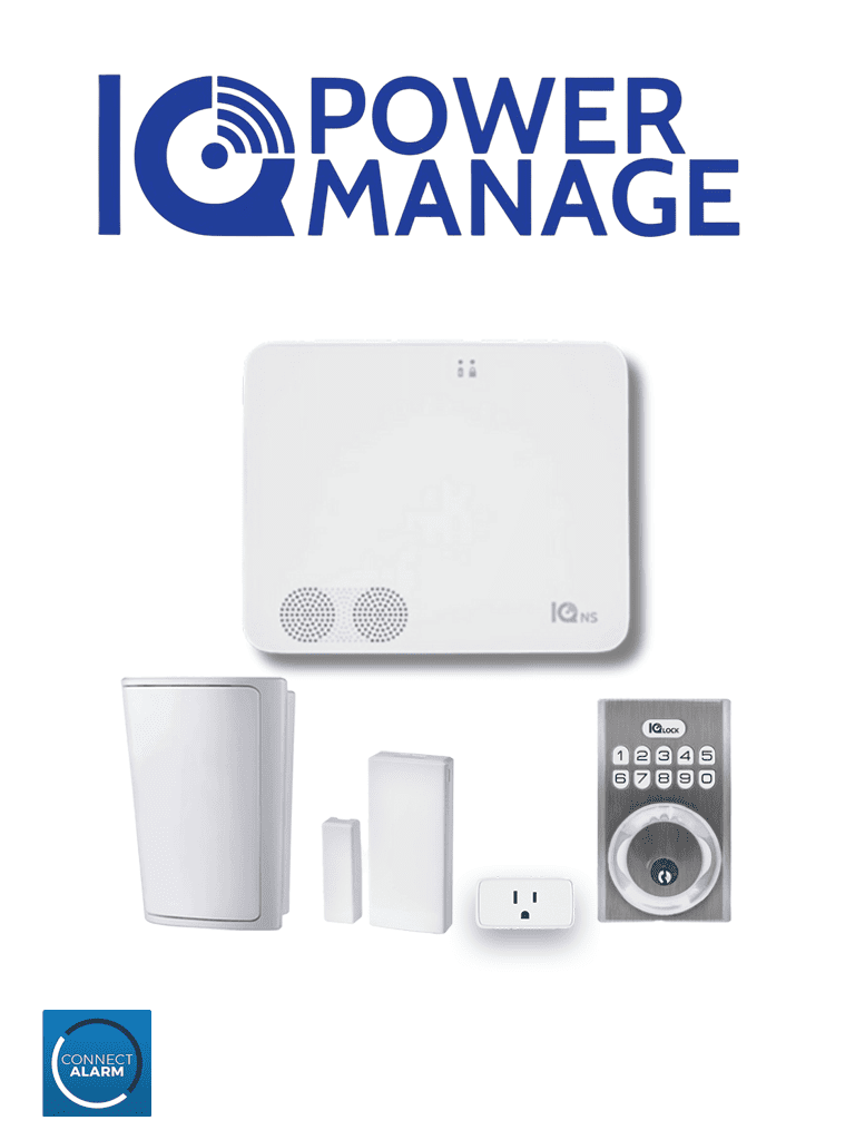 Imagen de QOLSYS IQ4 NS POWER MANAGE Automation KIT - Paquete que contiene Sistema IQ 4 NS POWER MANAGE, 1 sensor PIR inalámbrico PG9914, 1 sensor magnético inalámbrico PG9303, 1 enchufe inteligente y una cerradura power G