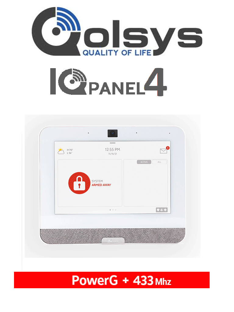 Imagen de QOLSYS IQP4005 - Sistema de Alarma IQPanel4 Autocontenido , con Pantalla Tactil de 7", Power G 915 Mhz + DSC Serie Power 433 Mhz. Con 4 Bocinas integradas (4W). Para la plataforma Alarm.com