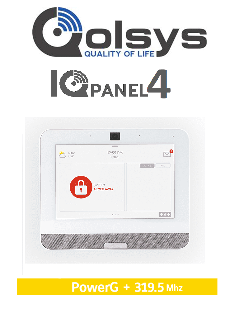 Imagen de QOLSYS IQP4004 - Sistema de Alarma IQPanel4 Autocontenido , con Pantalla Tactil de 7", Power G 915 Mhz + Qolsys S-Line 319.5 Mhz. Con 4 Bocinas integradas (4W). Para la plataforma Alarm.com