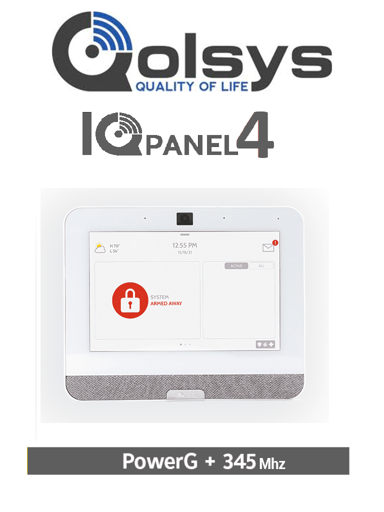 Imagen de QOLSYS IQP4006 - Sistema de Alarma IQPanel4 Autocontenido , con Pantalla Tactil de 7", Power G 915 Mhz + Honeywell 345 Mhz. Con 4 Bocinas integradas (4W). Para la plataforma Alarm.com