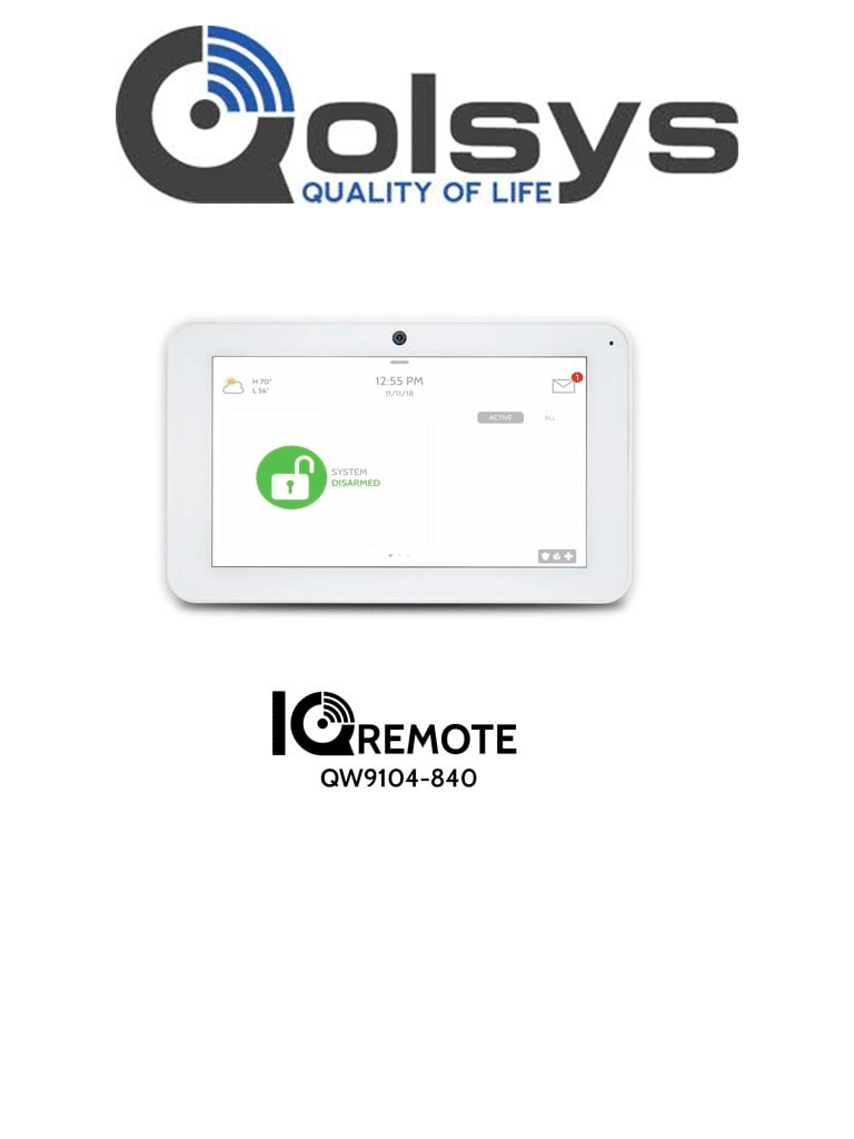 Imagen de QOLSYS IQREMOTE - QW9104-840 Panel Touch Secundario de 7”Compatible con IQ Panel 4, IQ Hub, IQ4 Hub, IQ Pro y IQ Panel 2 Plus.  Cámara de 5MP Embebida y Control Completo de las funciones de seguridad  y Z-Wave