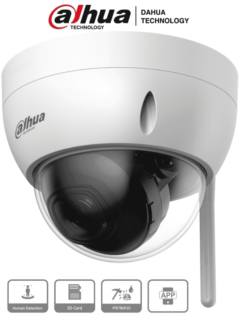 Imagen de DAHUA IPC-HDBW1230DE-SW - Camara IP Domo Wifi de 2 Megapixeles/  Lente de 2.8 mm/ 100 Grados de Apertura/ IR de 30 Metros/ Ranura para MicroSD/ IP67/ Antivandalica Ik10/ Detección de Humanos SMD/ Hasta 80 Metros de Alcance en Area Abierta/