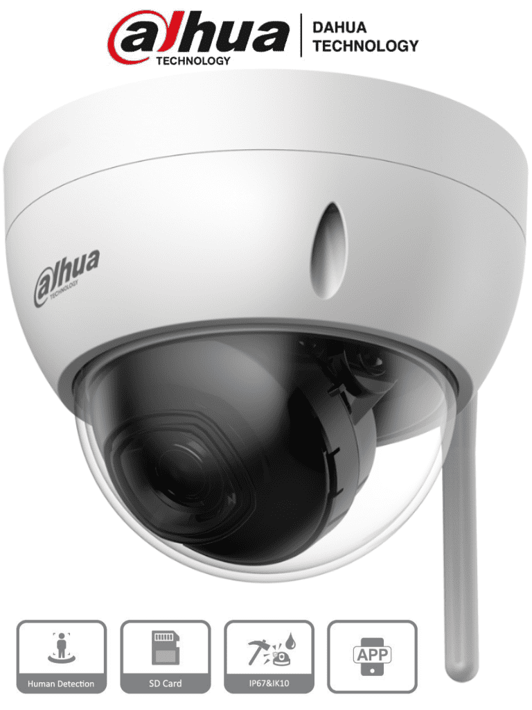 Imagen de DAHUA IPC-HDBW1430DE-SW - Camara IP Domo Wifi de 4 Megapixeles/ Lente de 2.8 mm/ 90 Grados de Apertura/ IR de 30 Metros/ Ranura para MicroSD/ IP67/ Antivandalica Ik10/ Detección de Humanos SMD/ Hasta 80  Metros de Alcance en Area Abierta