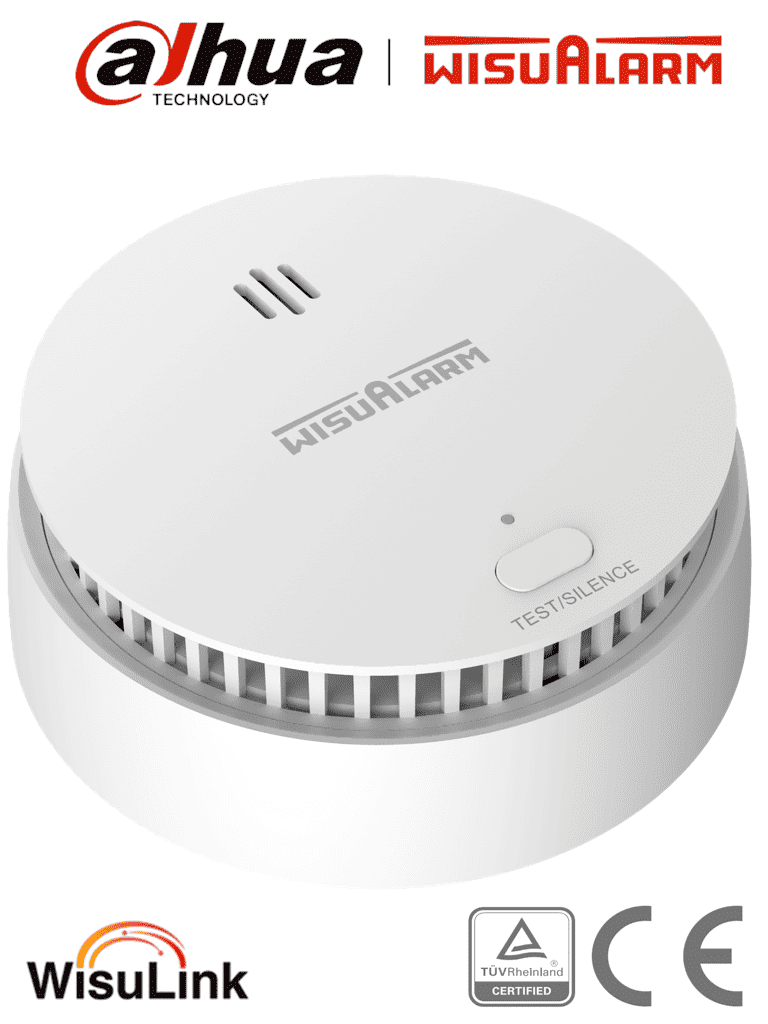 Imagen de DAHUA WISUALARM DHI-HY-SA30A-R8 - Detector de Humo Inalambrico (Interconectable Hasta 24 Disp), Sensor Fotoeléctrico, Sonido de Alarma de 85dB, Alarma Visual y Audible, Batería Sellada de hasta 10 años, Certificaciones TÜV and CE,